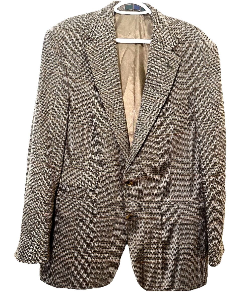 Vintage 90s Colours Alexander Julian 42R Brown Windowpane Blazer w Ticket Pocket